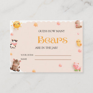 Cute Farm Animals Baby Shower Guess How Many Bears Enclosure Card