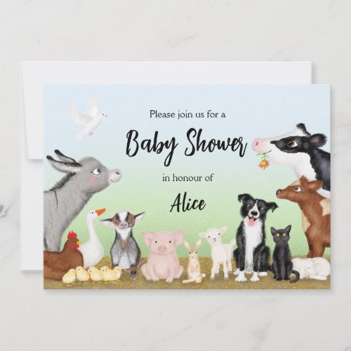 Cute farm animals baby shower invitation