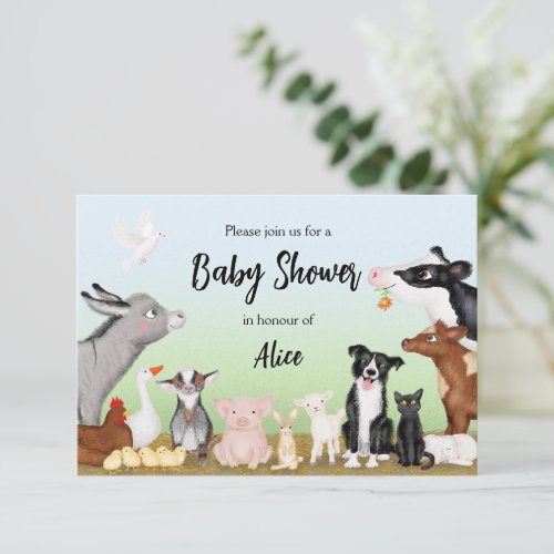 Cute farm animals baby shower invitation small