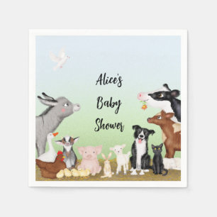Cute farm animals baby shower paper napkins