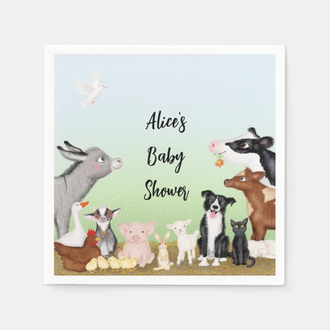 Cute farm animals baby shower paper napkins (Front)