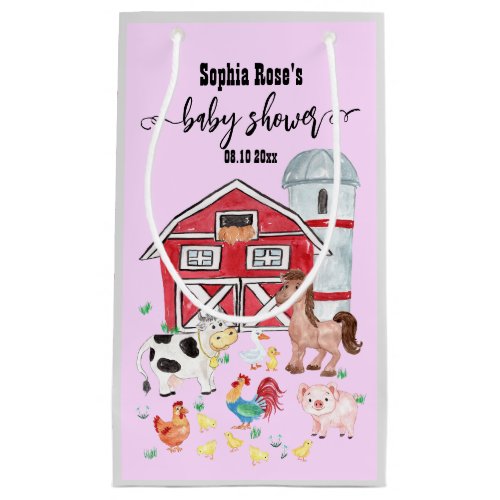 Cute Farm Animals Baby Shower Pink Small Gift Bag