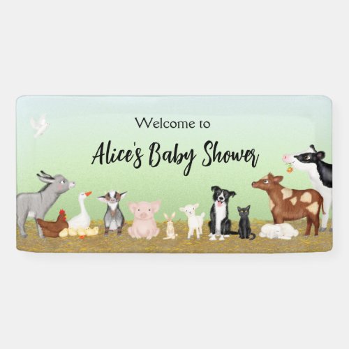 Cute farm animals baby shower vinyl welcome banner