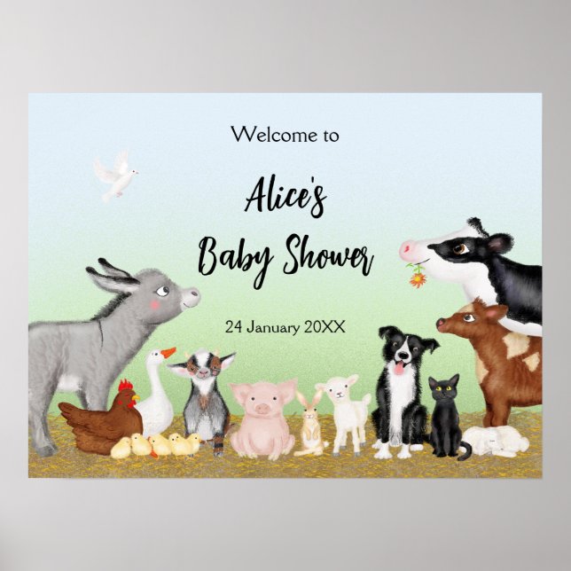 Cute farm animals baby shower welcome sign/poster poster (Front)