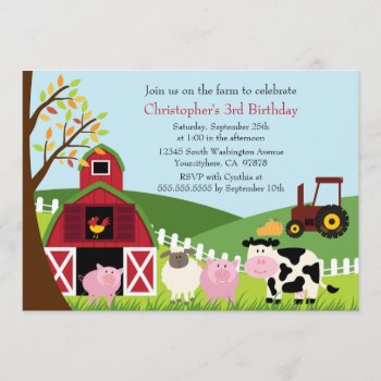 Cute Farm Animals Barn Birthday Party Invitation by Jamene at Zazzle