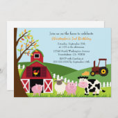 Cute farm animals barn birthday party invitation (Front/Back)