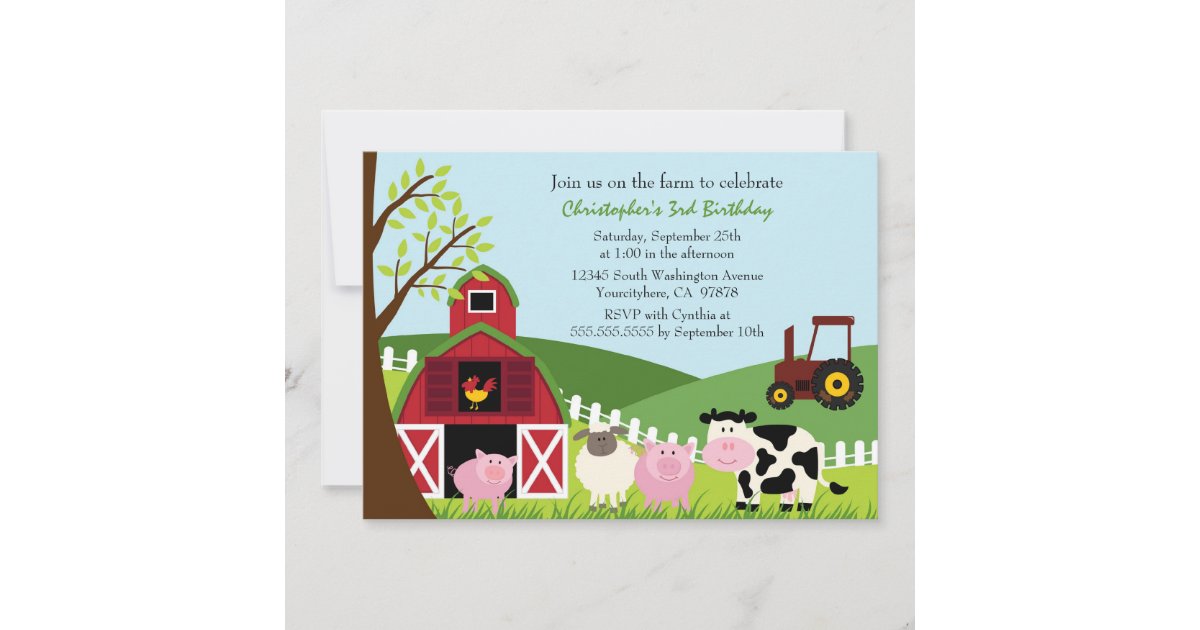 Cute farm animals barn birthday party invitation | Zazzle