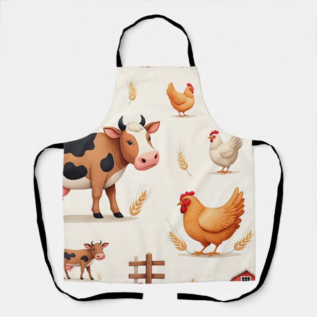 Cute Farm Animals Barn Pattern Apron (Front)