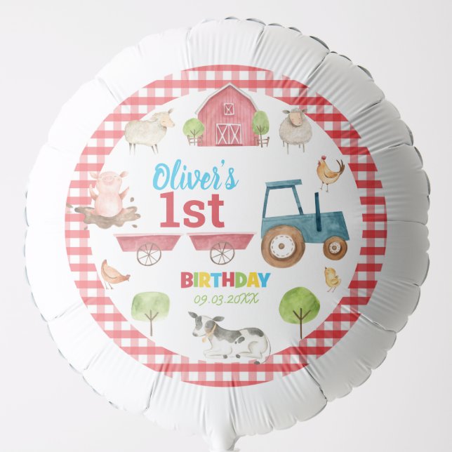 Cute Farm Animals Barnyard 1st 2nd 3rd Birthday  Balloon (Front)