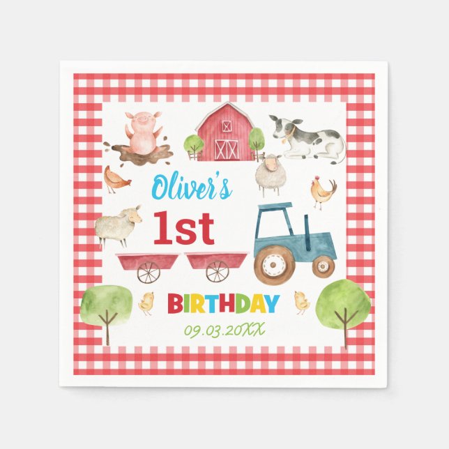 Cute Farm Animals Barnyard 1st 2nd 3rd Birthday  Napkins (Front)
