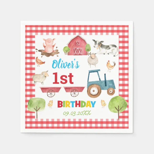 Cute Farm Animals Barnyard 1st 2nd 3rd Birthday Napkins | Zazzle