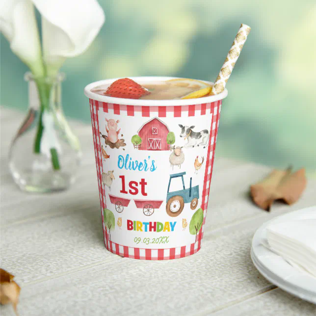 Cute Farm Animals Barnyard 1st 2nd 3rd Birthday Paper Cups | Zazzle