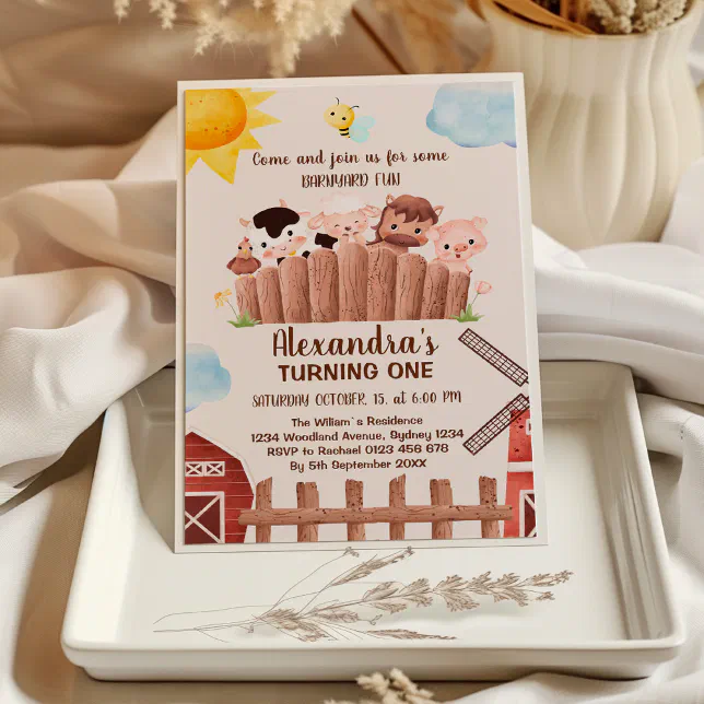 Cute Farm Animals Barnyard 1st Birthday Invitatio Invitation | Zazzle