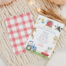 Cute Farm Animals Barnyard 1st Birthday Invitation