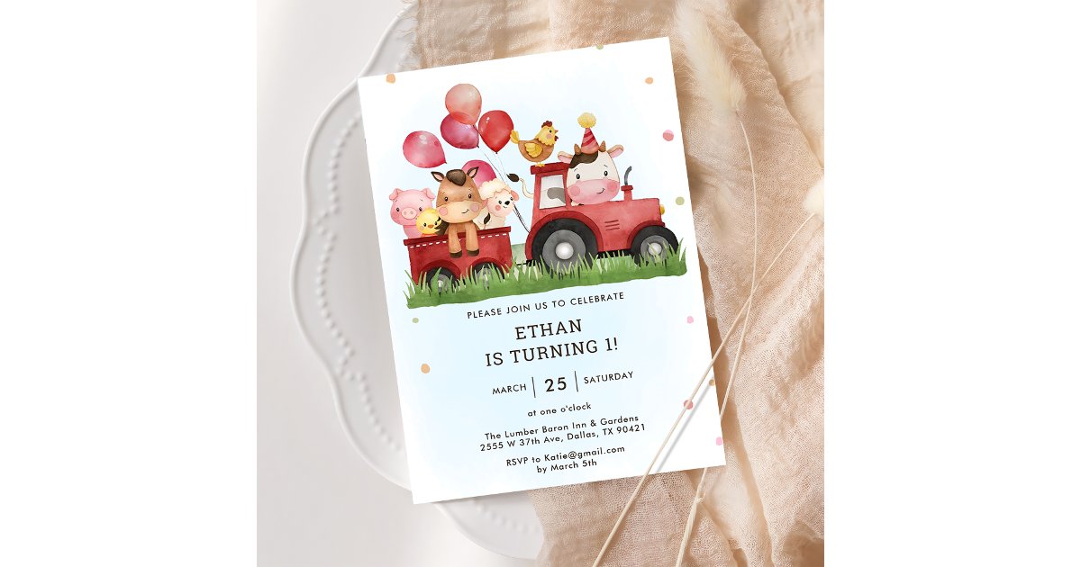 Cute Farm Animals Barnyard 1st Birthday Party Invitation | Zazzle