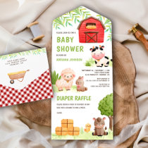 Cute Farm Animals Barnyard Baby Shower All In One Invitation