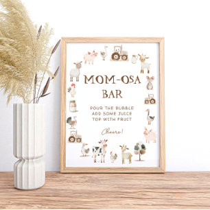 Cute Farm Animals Barnyard Baby Shower Mom-osa Bar Poster