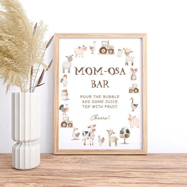 Cute Farm Animals Barnyard Baby Shower Mom-osa Bar Poster (Creator Uploaded)