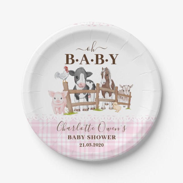 Cute Farm Animals Barnyard Baby Shower Paper Plates (Front)