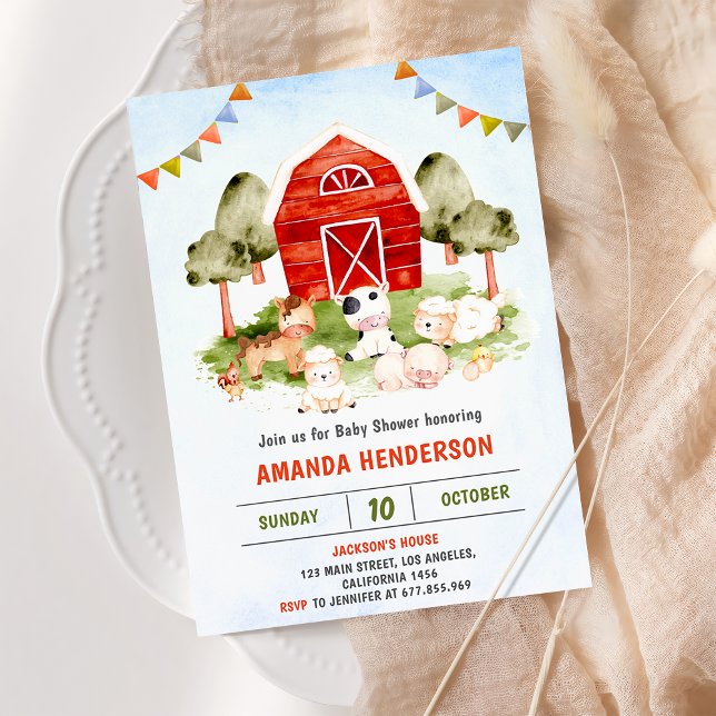 Cute Farm Animals Barnyard Baby Shower Party Invitation (Creator Uploaded)