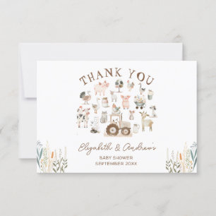 Cute Farm Animals Barnyard Baby Shower Thank You Card