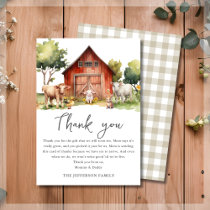 Cute Farm Animals Barnyard Baby Shower  Thank You Card