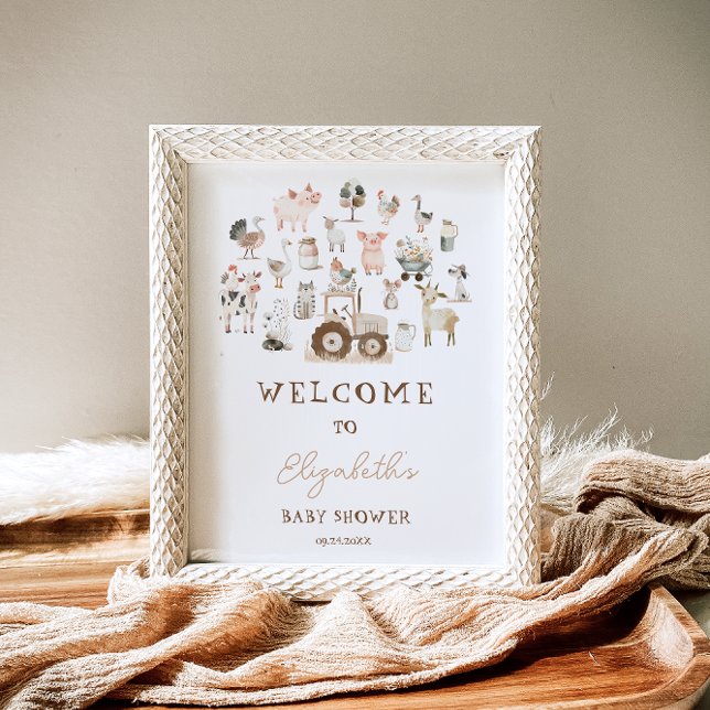 Cute Farm Animals Barnyard Baby Shower Welcome Poster (Creator Uploaded)