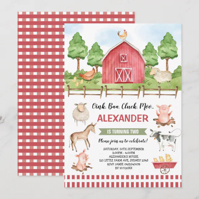 Cute Farm Animals Barnyard Birthday Bash Invitation | Zazzle