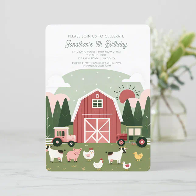 Cute Farm Animals Barnyard birthday Invitation | Zazzle