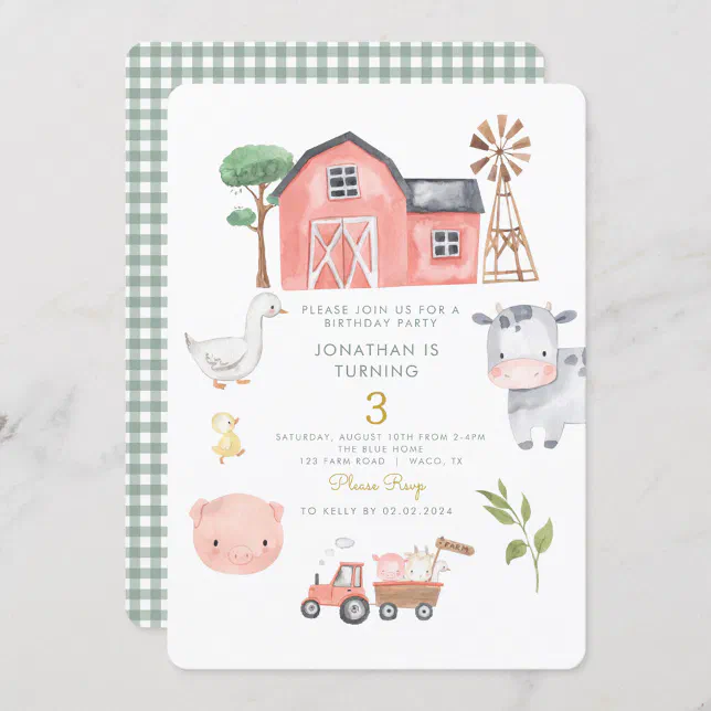 Cute Farm Animals Barnyard birthday Invitation | Zazzle