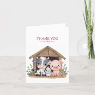 Cute Farm Animals Barnyard Birthday Party Letterpress Thank You Card