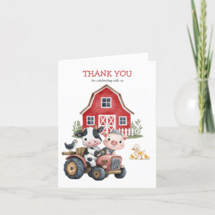 Cute Farm Animals Barnyard Birthday Party Letterpress Thank You Card