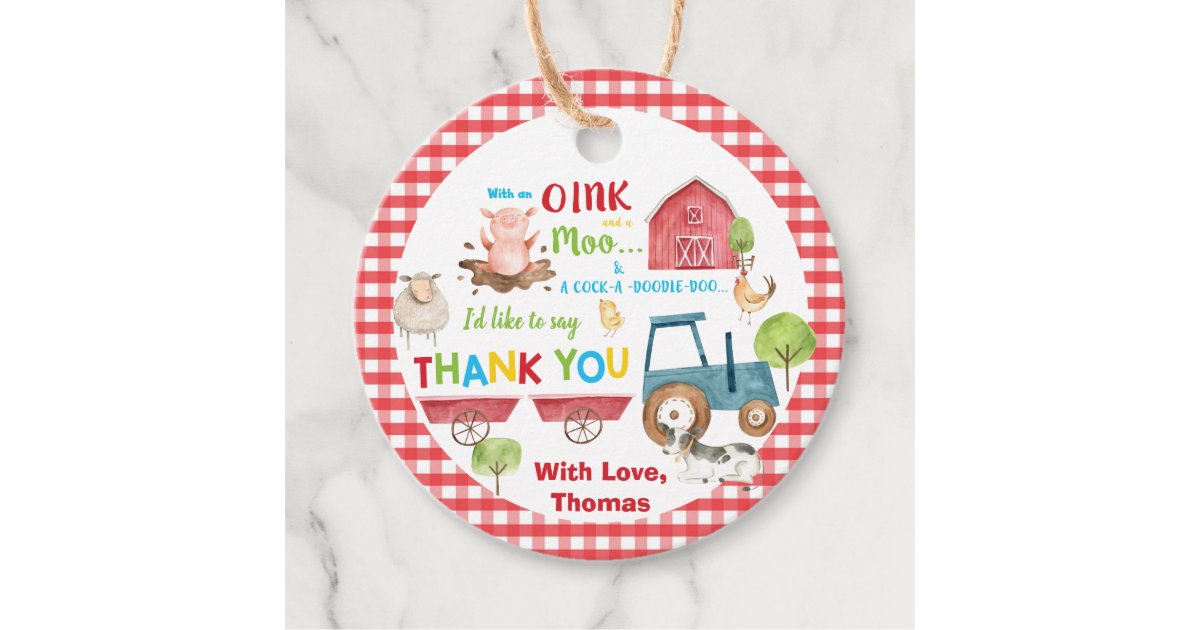Cute Farm Animals Barnyard Birthday Thank You Favor Tags | Zazzle