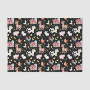 Cute Farm Animals Barnyard Black Tissue Paper