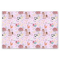 Cute Farm Animals Barnyard Pink Background Tissue Paper