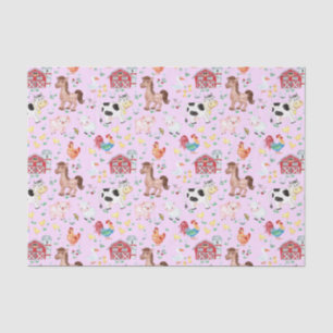 Cute Farm Animals Barnyard Pink Background Tissue Paper