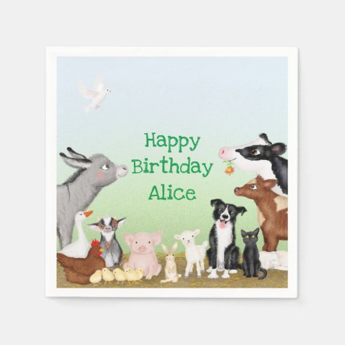 Cute farm animals birthday card paper napkins