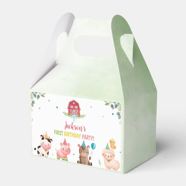 Cute Farm Animals Birthday Favor Box (Front Side)