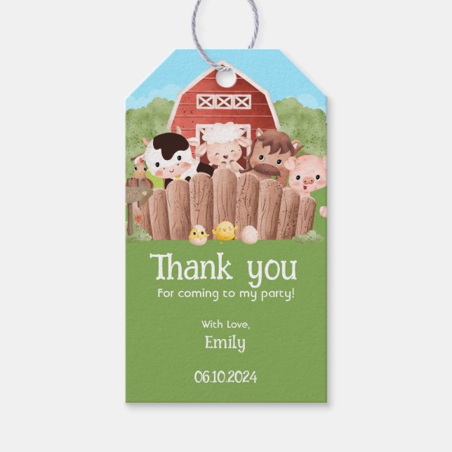 Cute Farm Animals Birthday Gift Tags (Front)