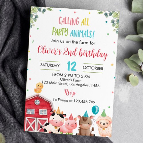 Cute Farm Animals Birthday Invitation