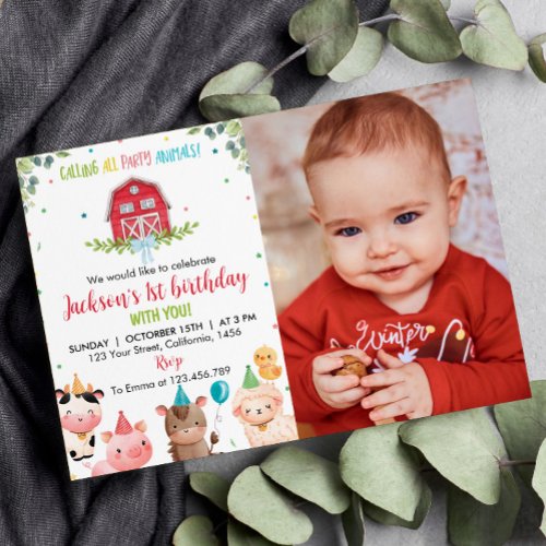 Cute Farm Animals Birthday Invitation