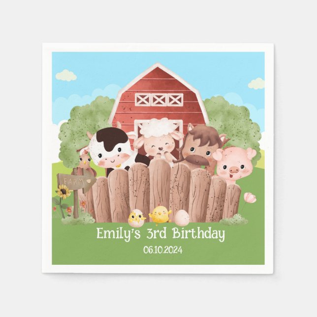 Cute Farm Animals Birthday Napkins (Front)