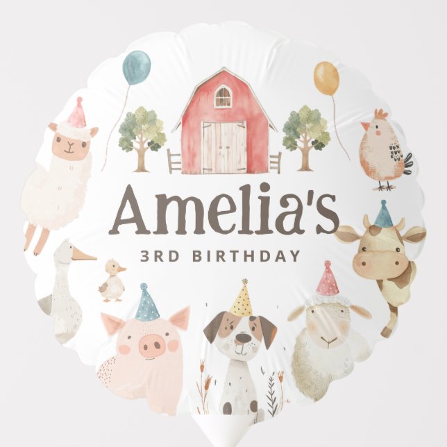 Cute Farm Animals Birthday Party Balloon (Front)