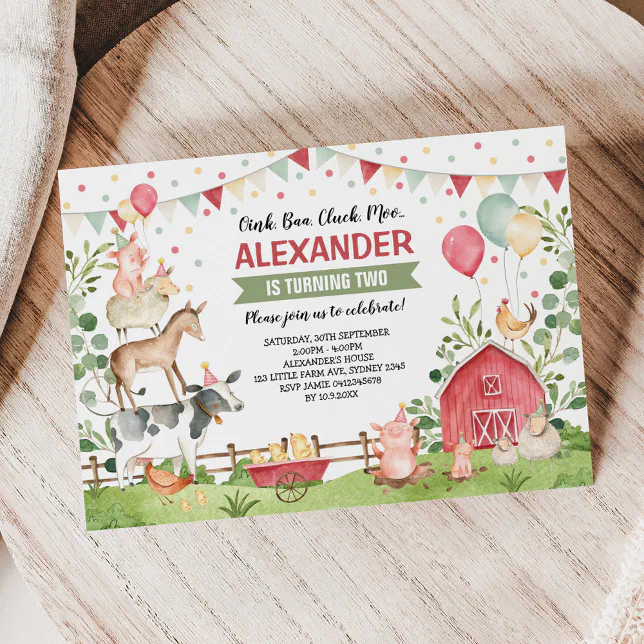 Cute Farm Animals Birthday Party Barnyard Bash Invitation | Zazzle