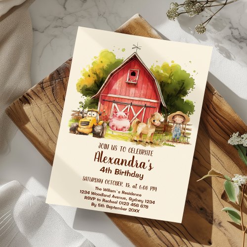 Cute Farm Animals Birthday Party Barnyard Bash  Invitation