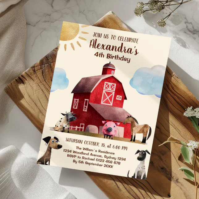 Cute Farm Animals Birthday Party Barnyard Bash Invitation | Zazzle