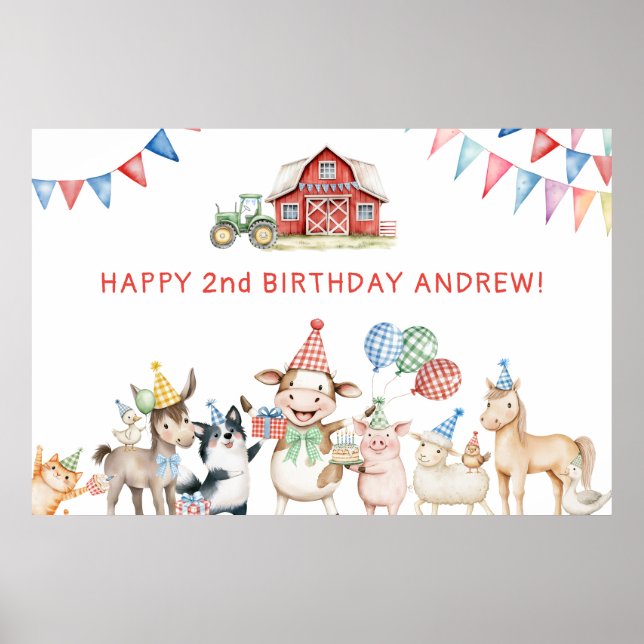 Cute Farm Animals Birthday Party Barnyard Welcome Poster (Front)