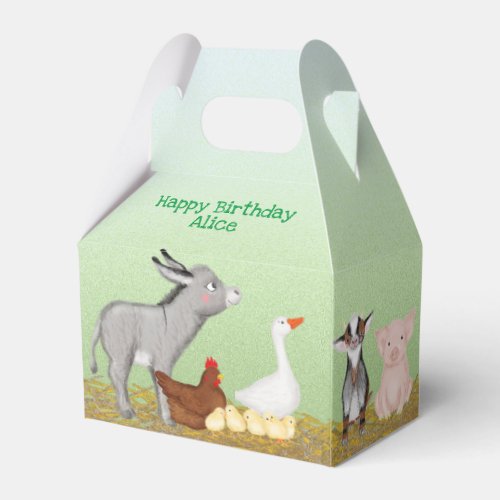 Cute farm animals birthday party gable favor box