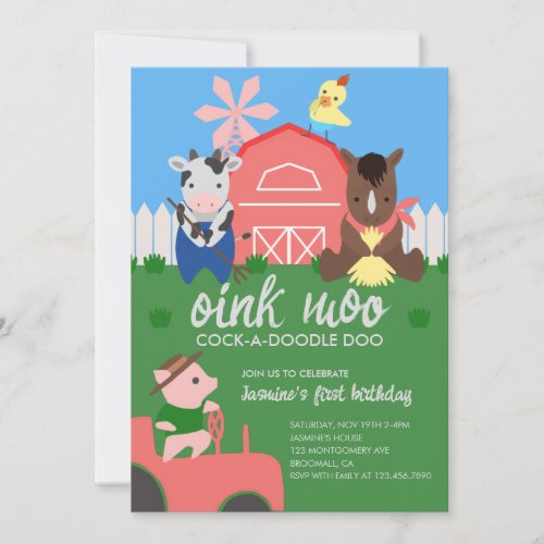 Cute Farm Animals Birthday Party Invitation