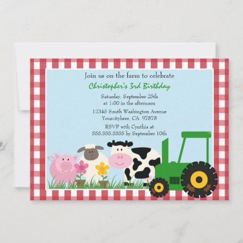 Cute farm animals birthday party invitation